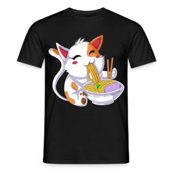 Cat Eating Ramen - Men's T-Shirt - black - Front - AI Model Male 178 light (178cm)