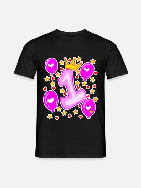 1. Geburtstag Mädchen Luftballons Krone Sterne - Männer T-Shirt - Schwarz