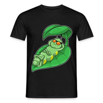 Caterpillar with leaf as parasol - Men's T-Shirt - black - Front - AI Model Male 178 light (178cm)