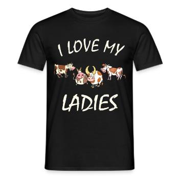 Cows - I love my Ladies, farmer, cattle fan - Men's T-Shirt - black - Front - AI Model Male 178 light (178cm)
