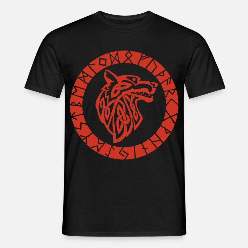 Wikinger-Emblem des Roten Wolfes - Männer T-Shirt - Schwarz