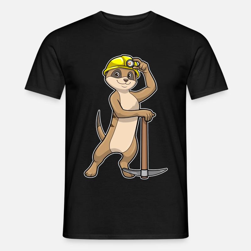 Erdmännchen als Bergarbeiter mit Spitzhacke - Männer T-Shirt - Schwarz
