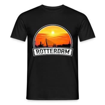 Rotterdam Netherlands Skyline Vintage Sunset Trave - Men's T-Shirt - black - Front - AI Model Male 178 light (178cm)