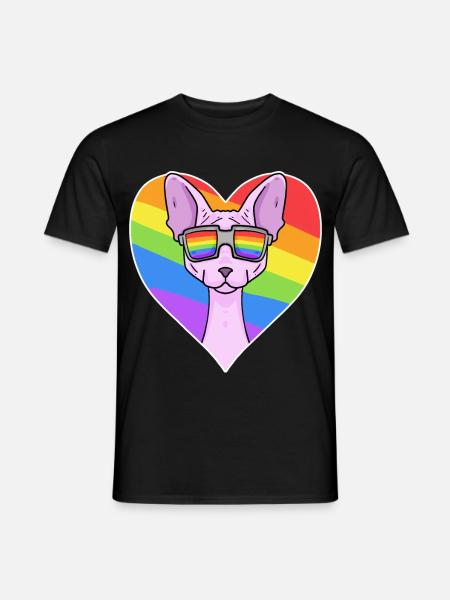 Sphynx Katze - Sphinx-Katze - Regenbogen Herz - Männer T-Shirt - Schwarz