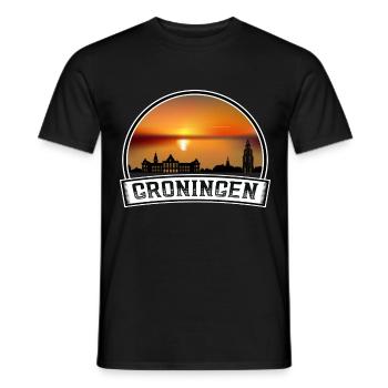 Groningen Netherlands Skyline Vintage Sunset Trave - Men's T-Shirt - black - Front - AI Model Male 178 light (178cm)