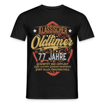 77. Geburtstag Oldtimer - Männer T-Shirt - Schwarz - Vorne - AI Model Male 178 light (178cm)