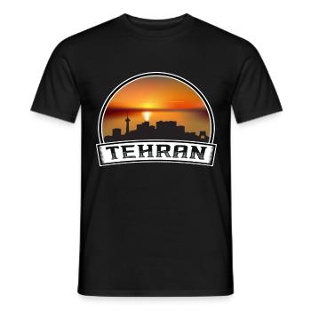 Tehran Iran Skyline Vintage Sunset Travel Souvenir - Men's T-Shirt - black - Front - AI Model Male 178 light (178cm)