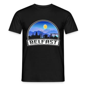 Belfast Northern Ireland Skyline Vintage Sunset Tr - Men's T-Shirt - black - Front - AI Model Male 178 light (178cm)