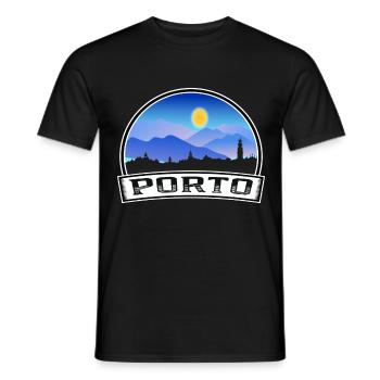 Porto Portugal Skyline Vintage Sunset Travel Souve - Men's T-Shirt - black - Front - AI Model Male 178 light (178cm)