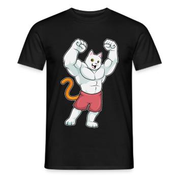 Cat Bodybuilder Bodybuilding Sport - Men's T-Shirt - black - Front - AI Model Male 178 light (178cm)