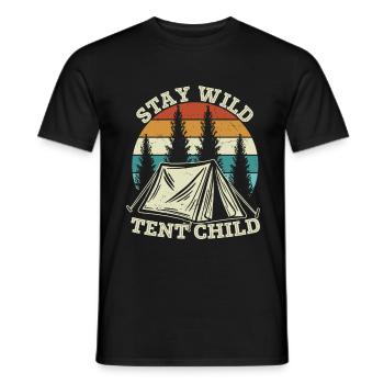 Stay Wild Zelt Kinder Camping Outdoor - Männer T-Shirt - Schwarz - Vorne - AI Model Male 178 light (178cm)