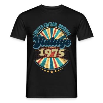 Year of birth 1975 Birthday Vintage - Men's T-Shirt - black - Front - AI Model Male 178 light (178cm)