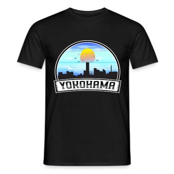 Yokohama Japan Skyline Vintage Sonnenuntergang Reise Souve - Männer T-Shirt - Schwarz - Vorne - AI Model Male 178 light (178cm)