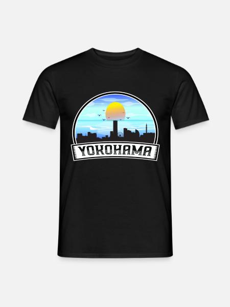 Yokohama Japan Skyline Vintage Sunset Travel Souve - Men's T-Shirt - black