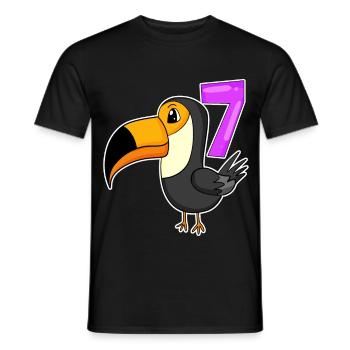 7 ans - 7ème anniversaire - motif d’oiseau toucan - T-shirt homme - noir - Devant - AI Model Male 178 light (178cm)
