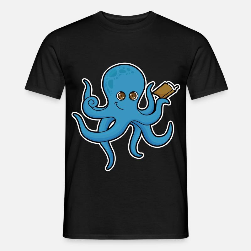 Krake mit Buch - Männer T-Shirt - Schwarz