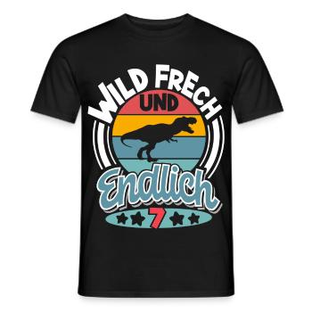 Dinosaurier 7. Geburtstag Kinder T-Rex - Männer T-Shirt - Schwarz - Vorne - AI Model Male 178 light (178cm)