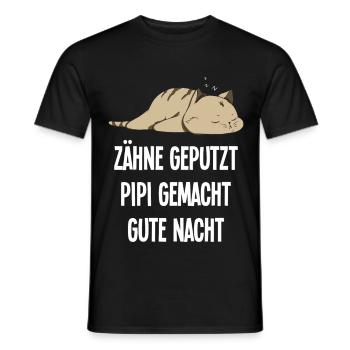 Zähne Geputzt Gute Nacht Katze Schlafshirt - Männer T-Shirt - Schwarz - Vorne - AI Model Male 178 light (178cm)