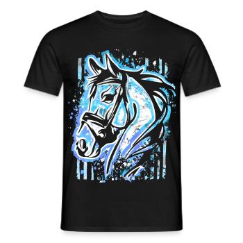Blue Horse - Horse Head Drawing Horses Painting - Men's T-Shirt - black - Front - AI Model Male 178 light (178cm)