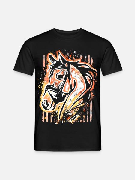 Pferd - Bunter Pferdekopf - Reiten - Reiter - Ross - Männer T-Shirt - Schwarz
