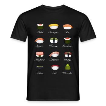 sushi kit overview menu japan manga food - Men's T-Shirt - black - Front - AI Model Male 178 light (178cm)