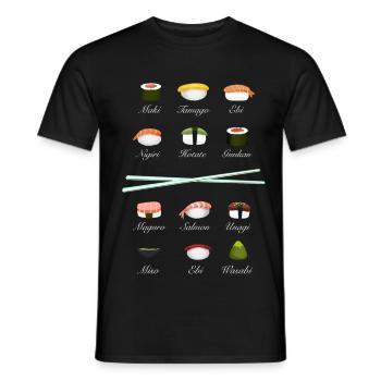 sushi kit chopsticks manga wasabi japan rice fish - Men's T-Shirt - black - Front - AI Model Male 178 light (178cm)