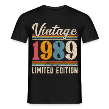 1989 Millésime Année de construction Anniversaire Vintage - T-shirt homme - noir - Devant - AI Model Male 178 light (178cm)
