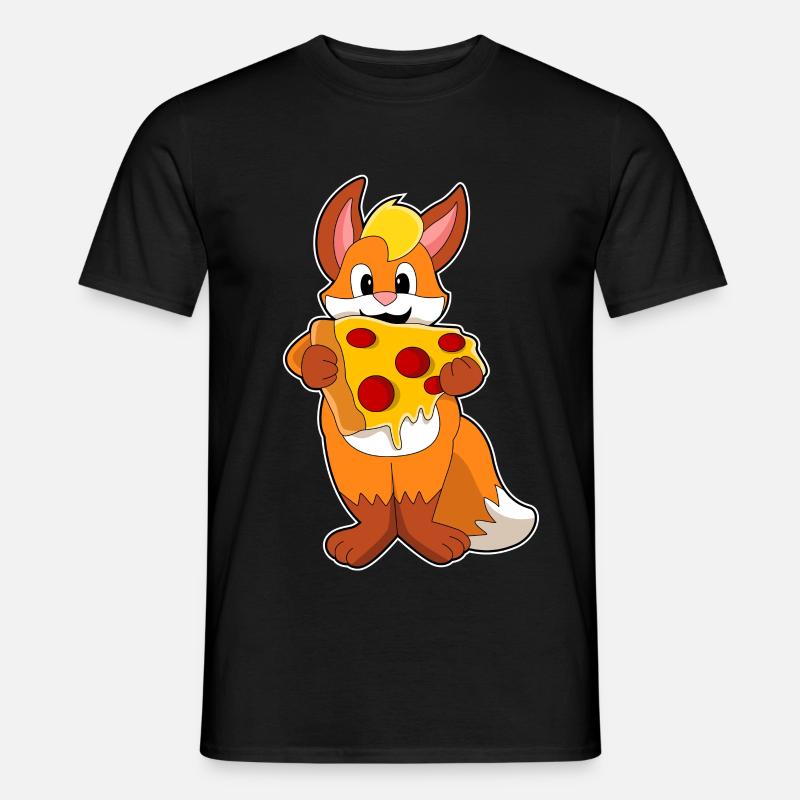 Fuchs mit Pizza - Männer T-Shirt - Schwarz