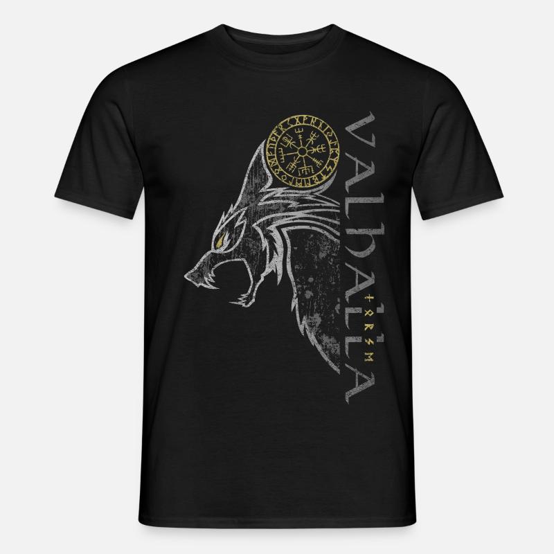 Valhalla Wolf Vegvisir Wikinger Runenkompass - Männer T-Shirt - Schwarz