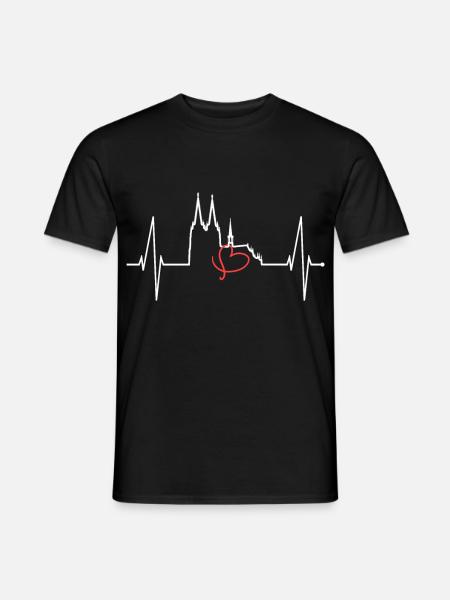 Köln Skyline Herzschlag Herz Kölsch Liebe Kölner - Männer T-Shirt - Schwarz