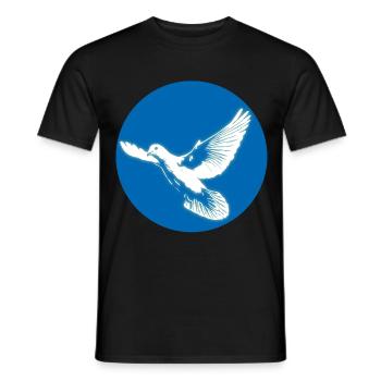 Colombe blanche brillante de paix dans un cercle bleu - T-shirt homme - noir - Devant - AI Model Male 178 light (178cm)