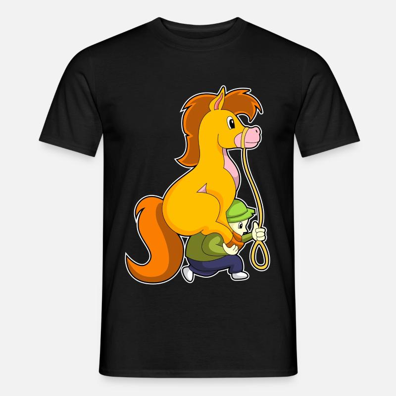 Pferd mit Junge - Männer T-Shirt - Schwarz