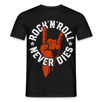 Rock n Roll never Dies Rock Heavy Metal Music - Men's T-Shirt - black - Front - AI Model Male 178 light (178cm)