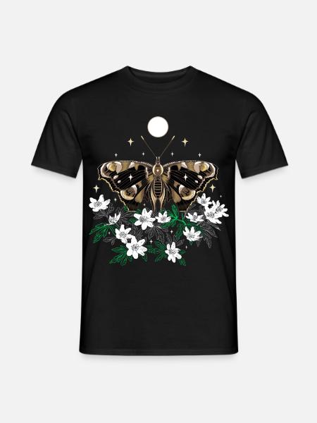 Motte Nachtfalter mit Buschwindröschen - Männer T-Shirt - Schwarz