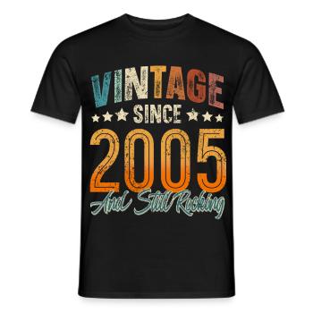 2005 Année de naissance Anniversaire Année de construction Millésime - T-shirt homme - noir - Devant - AI Model Male 178 light (178cm)