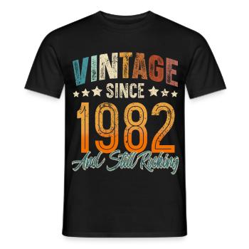 1982 Year of birth Birthday Year of construction Vintage - Men's T-Shirt - black - Front - AI Model Male 178 light (178cm)