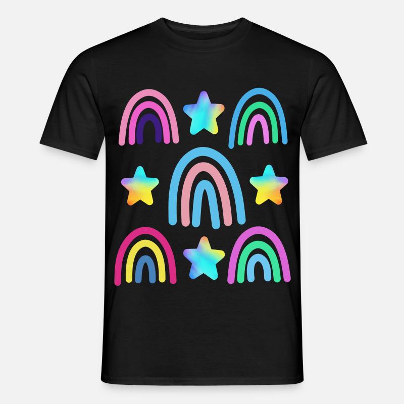 bunter Regenbogen und Sterne - Männer T-Shirt - Schwarz