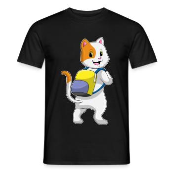 Chat en tant que randonneur avec sac à dos - T-shirt homme - noir - Devant - AI Model Male 178 light (178cm)