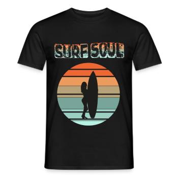 Surferin Silhouette mit Sonnenuntergang - Männer T-Shirt - Schwarz - Vorne - AI Model Male 178 light (178cm)