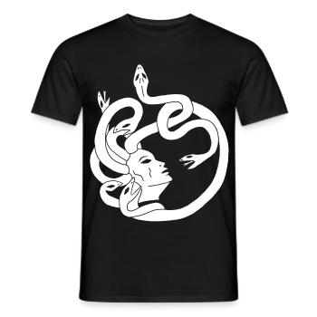 Snake-haired woman (white) - Men's T-Shirt - black - Front - AI Model Male 178 light (178cm)