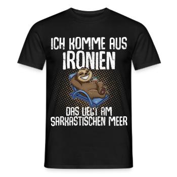 Ich Komme Aus Ironien Das Liegt Am Sarkastischen M - Männer T-Shirt - Schwarz - Vorne - AI Model Male 178 light (178cm)