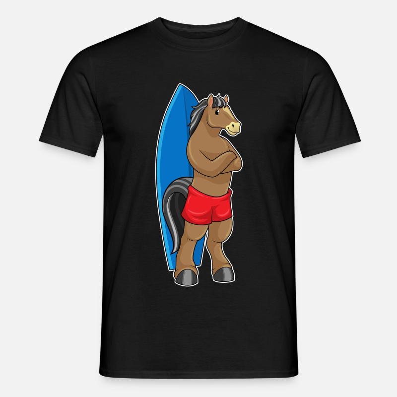 Pferd als Surfer mit Surfbrett - Männer T-Shirt - Schwarz