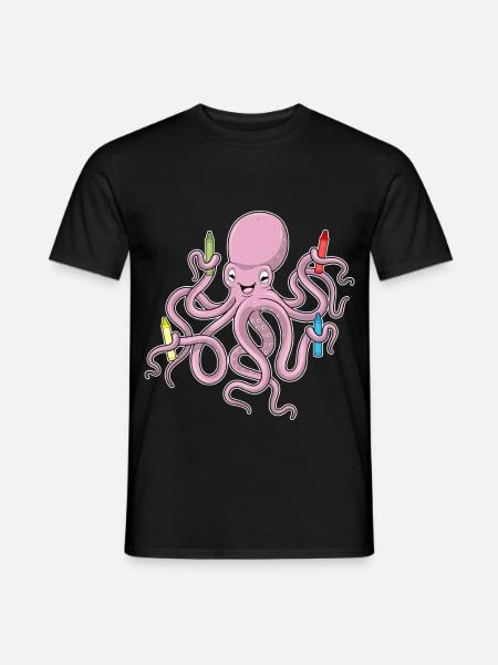 Octopus Student Crayons School - Men's T-Shirt - black
