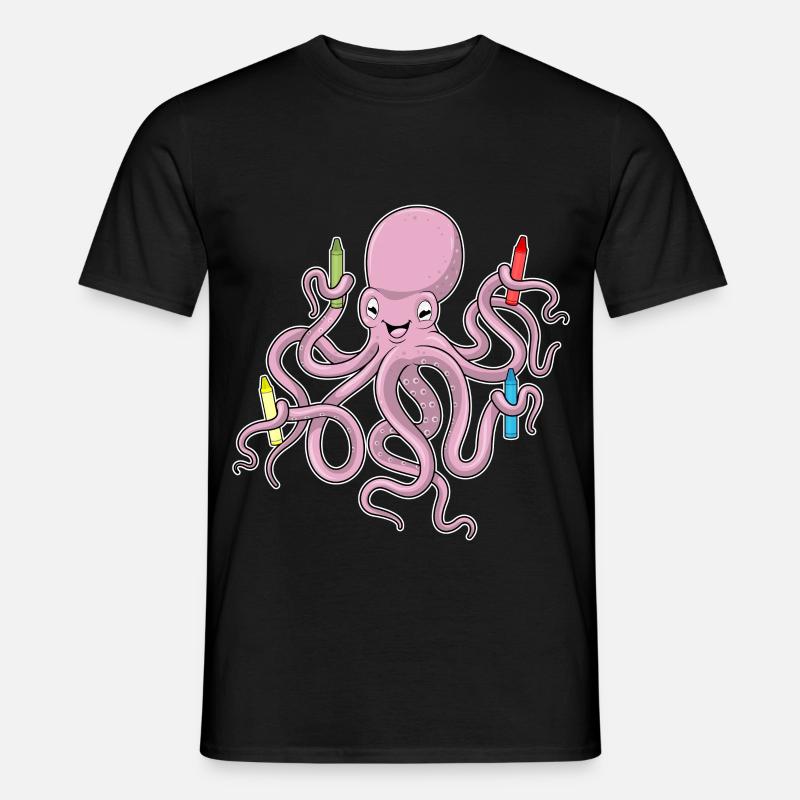 Krake mit Wachsmalstifte - Männer T-Shirt - Schwarz