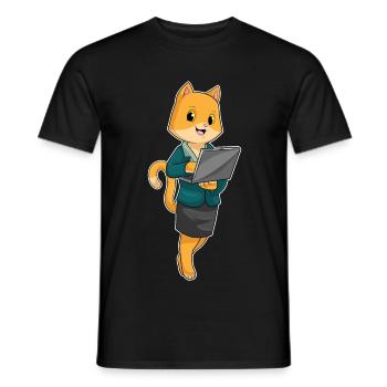 Katze Sekretärin Laptop Büro - Männer T-Shirt - Schwarz - Vorne - AI Model Male 178 light (178cm)