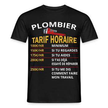 Plombier Tarif horaire cadeau pour plombier - T-shirt homme - noir - Devant - AI Model Male 178 light (178cm)
