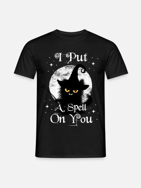 I Put A Spell On You Wuschelige Katze Zauberstab - Männer T-Shirt - Schwarz