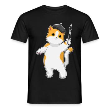 Cat Painter Brush Painting - Men's T-Shirt - black - Front - AI Model Male 178 light (178cm)
