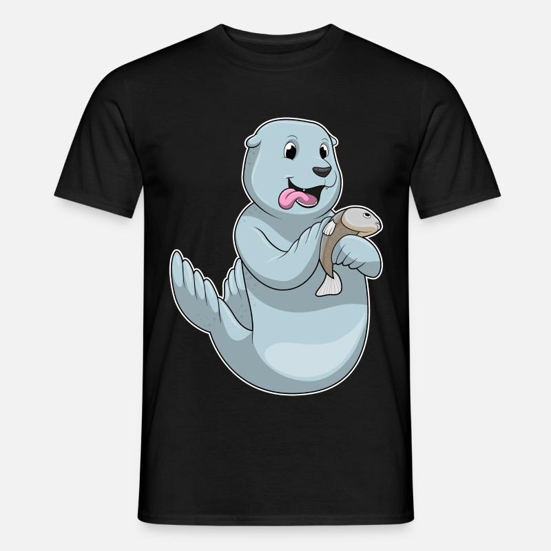 Sceller avec du poisson - T-shirt homme - noir