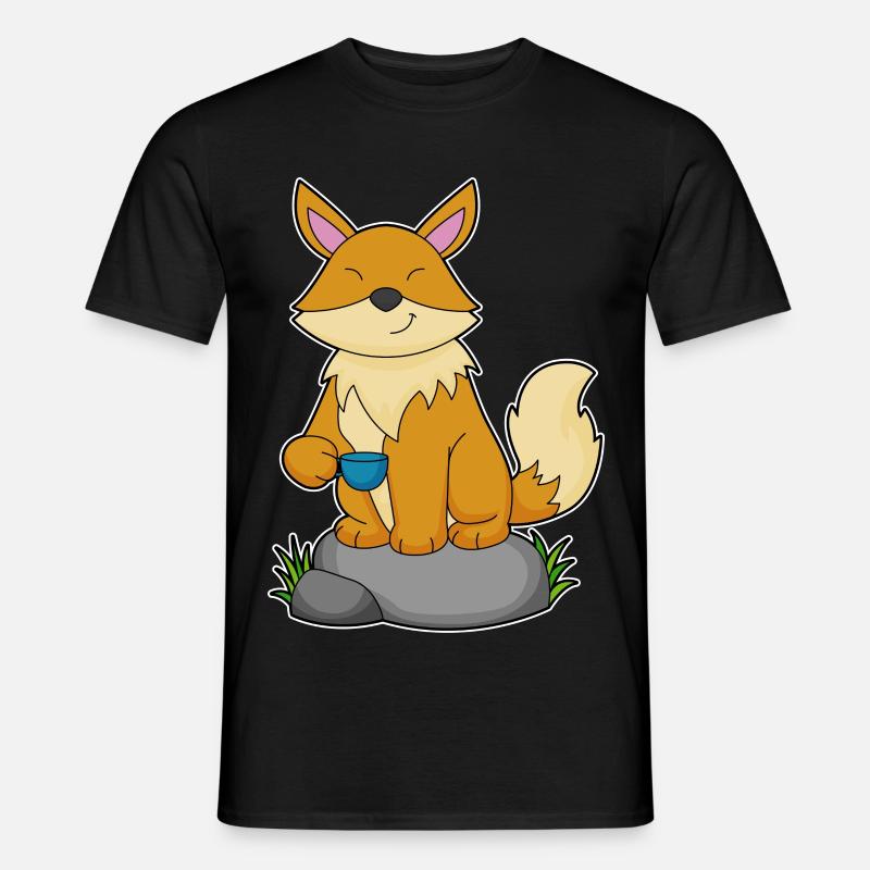Fuchs mit Kaffeetasse - Männer T-Shirt - Schwarz